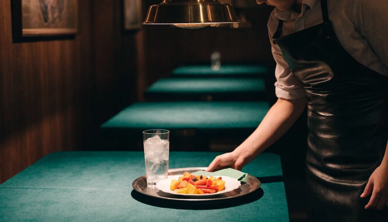 Vegetariánský pokrm z restaurace Dvůr Zelený na dřevěném stole
