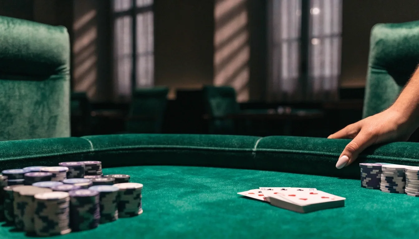 Pokerové stoly s židlemi s opěradly a tlumeným osvětlením v herně