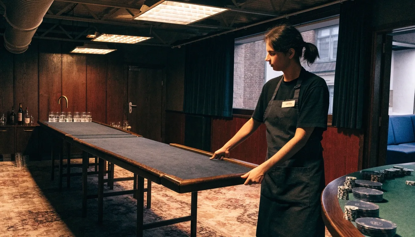 Dlouhý stůl připravený pro skupinovou rezervaci v restauraci